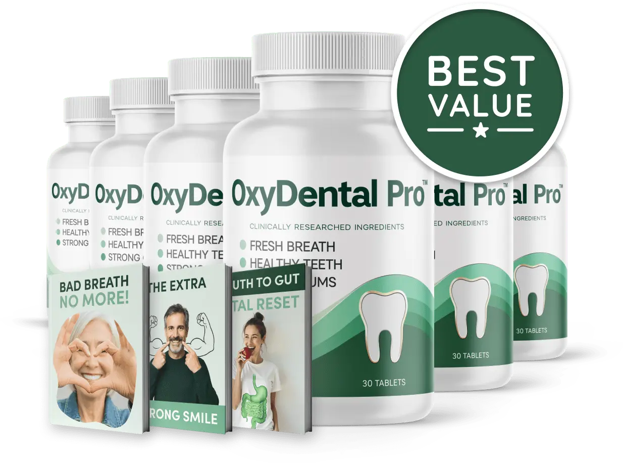 OxyDental Pro 6 bottle best value package with 3 free bonus ebooks for complete oral health support